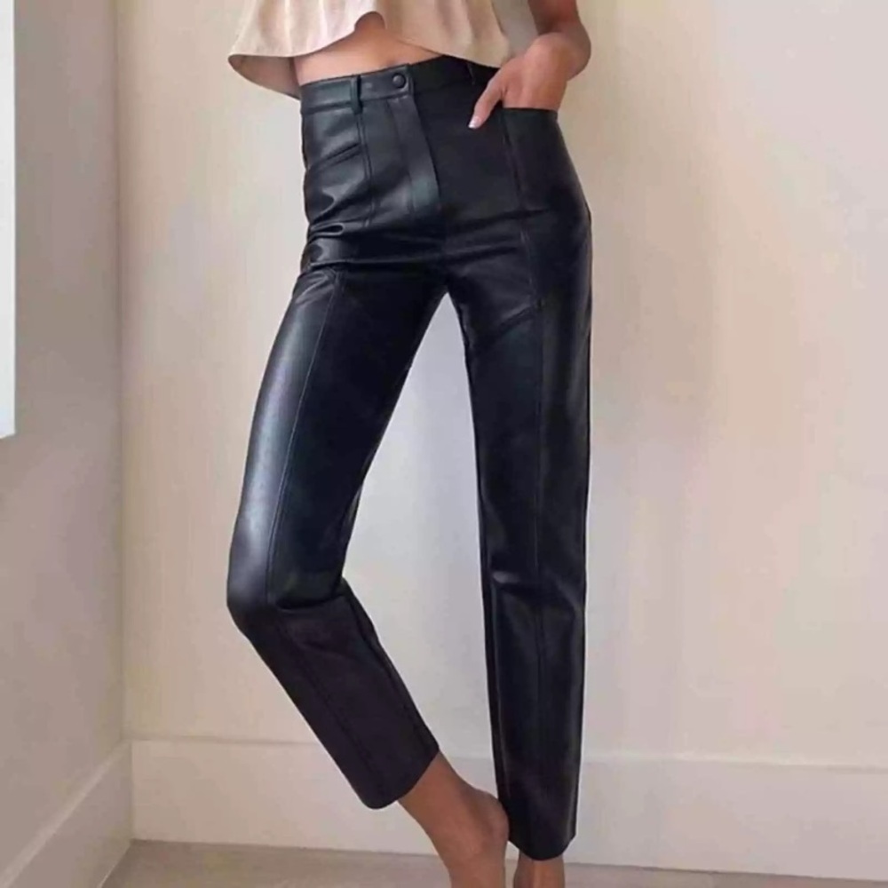 WILFRED Rebel Black Vegan Leather Slim Straight Pants Sz 10